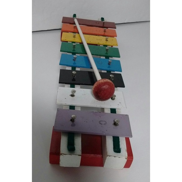Vintage‎ Toy Xylophone Metal and Wood 8 Key/One Octave With Mallet - Picture 12 of 12